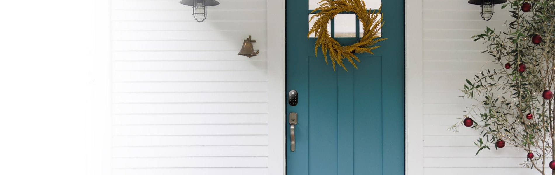Yale keypad lock on blue front door to ensure home security