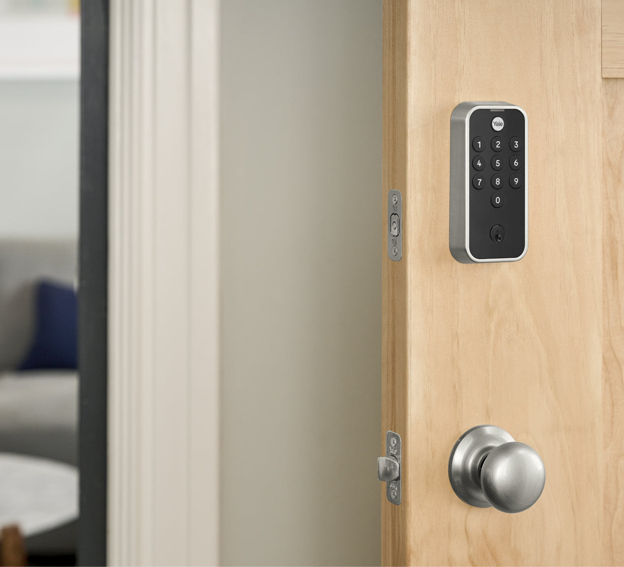 yale code keypad on a door