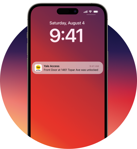 phone screen with notification that door was unlocked